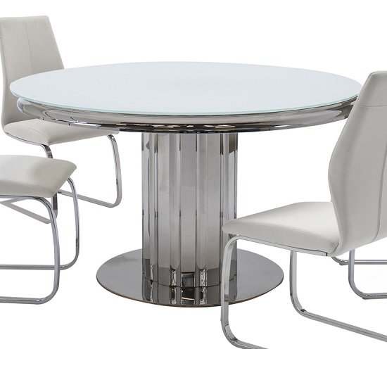 Captiva Glass Dining Table In White With Polished Metal Legs 819 95 Go Furniture Co Uk