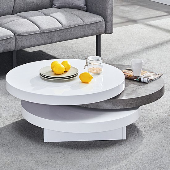 Athens Round Coffee Table Set Concrete Effect And Black / Round Coffee
